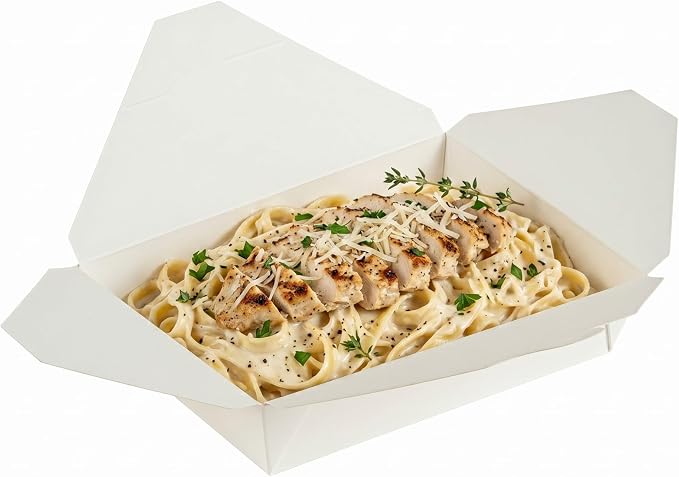 Restaurantware-Bio Tek 8.5 x 6.3 x 2 Inch Food Containers, 200 Durable Noodle Boxes - Disposable, Sustainable, White Paper 49-Ounce Takeout Boxes, Rectangle, For Takeouts, Or Picnics - Image 6