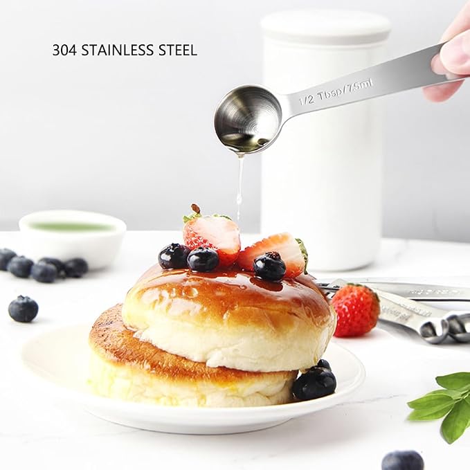 Measuring Cups and Spoons Set Heavy Duty 304 Metal Stainless Steel Measuring Cup Spoon Kitchen Gadgets for Cooking Baking (Set of 12) - Image 3