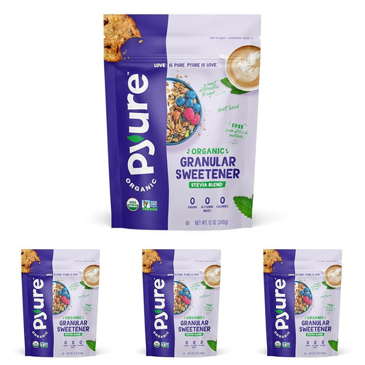 Pyure Organic Stevia Blend | Granulated All-Purpose - White Sugar Substitute | Zero Carb, Zero Sugar, Zero Calorie | Plant-Based Stevia Sweetener for Keto Friendly Food | 12 oz (Pack of 4)