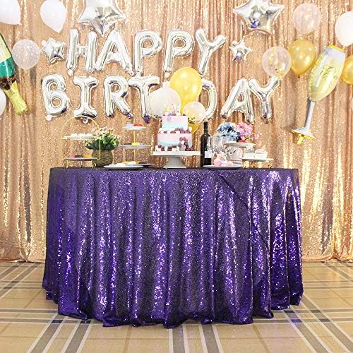 JYFLZQ Purple Sequin Tablecloth, Glitter Party Table Cover 108 Inch Round by JYFLZQ