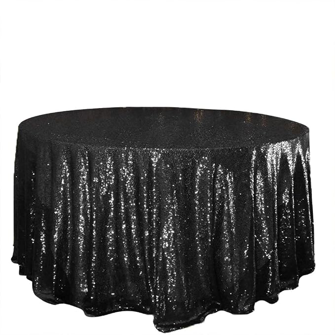 JYFLZQ Black Sequin Tablecloth, Glitter Party Table Cover 120 Inch Round - Image 7