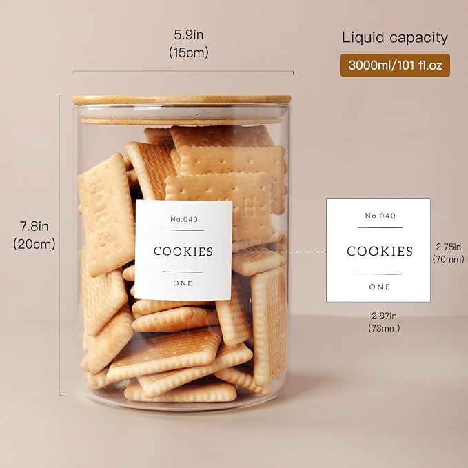 CZZGSM Set of 2 Large Glass Flour and Sugar Containers - 100 Fl oz Thicken Glass Storage Jars with Airtight Bamboo Lid and 132 Kitchen Pantry Labels - Big Clear Rice Containers Farmhouse - Image 4