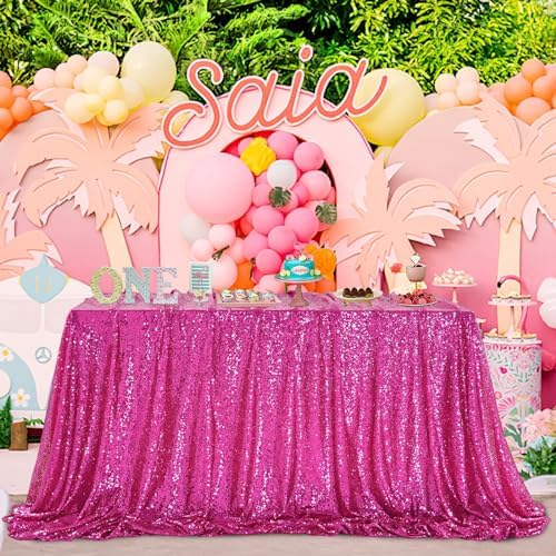 Hot Pink Tablecloth 60x102inch Sequin Tablecloth Fuchsia Sparkly Tablecloth - Image 2