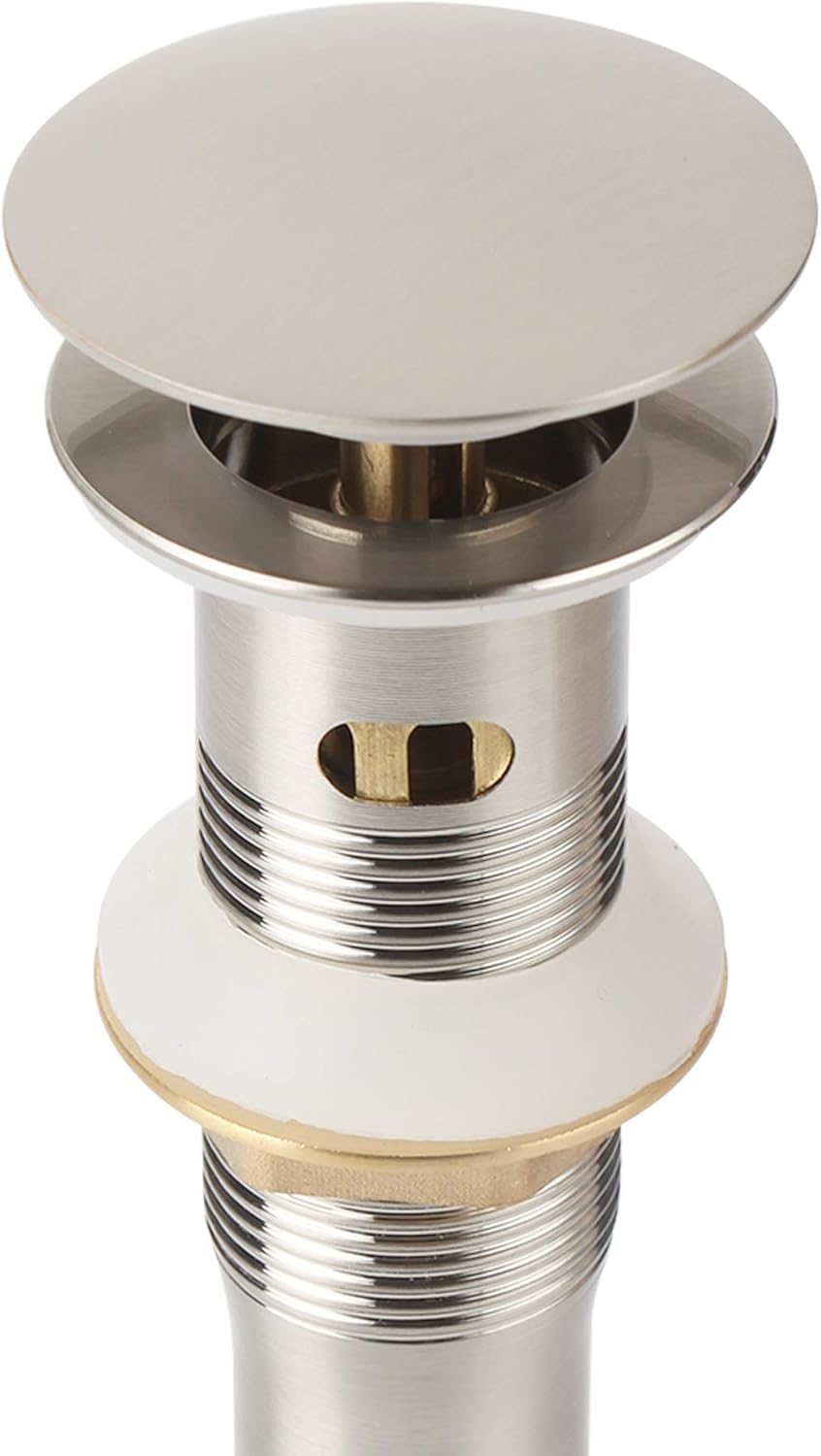 Brushed Nickel Pop Up Sink Drain with Overflow, Bathroom Faucet Vessel Sink Drain with Detachable Basket Stopper