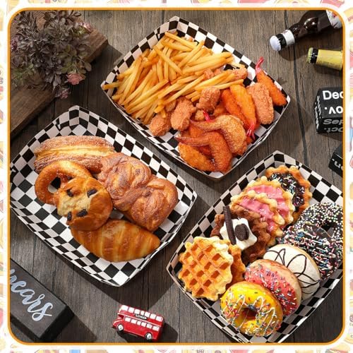 Norme 60 Pcs Paper Food Trays Black White Gingham Kraft Disposable - Image 4
