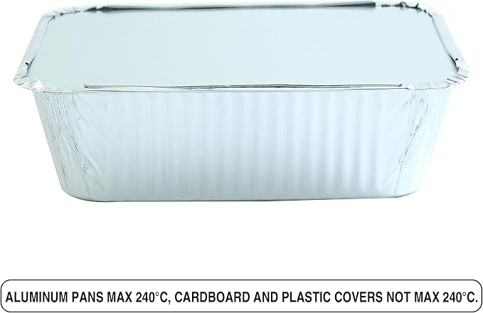 PARTY BARGAINS 5 Lb. Aluminum Foil Pans with Lids - 50 Count Set with Board Lids, 9 x 7 Inches Oblong Pan Food Container for Hot and Cold Use (Max 240°C) - Image 2