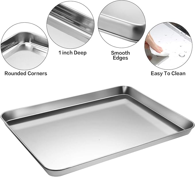 Stainless Steel Baking Sheet Tray Cooling Rack with Silicone Baking Mat Set, Cookie Pan with Cooling Rack, Set of 9 (3 Sheets + 3 Racks + 3 Mats), 10/12/16 Inch, Easy Clean (Pack of 2) - Image 3