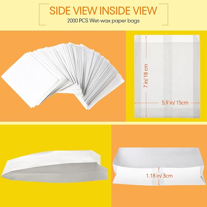 Zubebe 2000 Pcs Paper Sandwich Bags 7 x 6 x 1 Inch Wet Wax Glassine Paper Grease Resistant White Semi Translucent Bags for Bakery Cookies Candy Snacks French Fries - Image 2