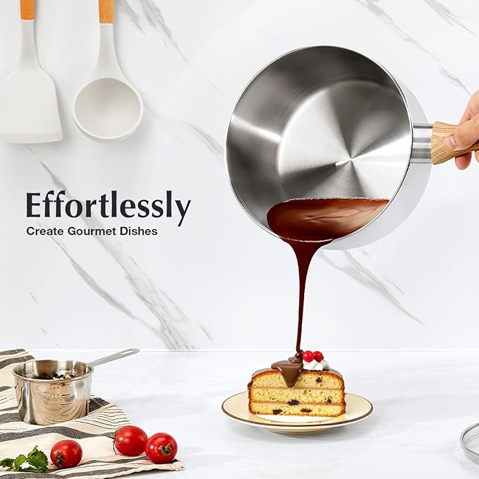 KOCH SYSTEME CS Stainless Steel Saucepan, 1 Quart Saucepan with Lid & Heat-resistant Bakelite Handle, Tri-ply Bottom Steel Sauce Pan with Lid, Induction Ready, Stainless Steel Pot 1QT - Image 3
