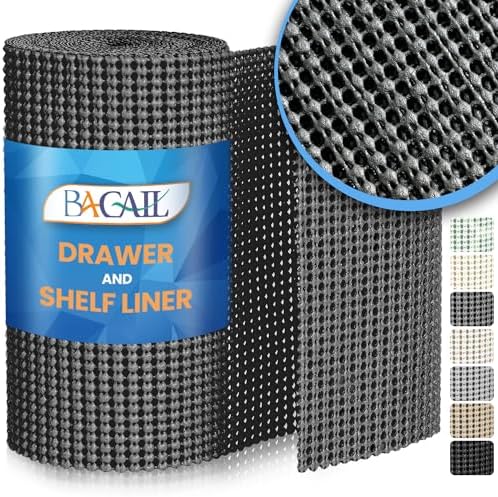 BAGAIL Non-Adhesive Shelf Liner, Thick Strong Grip Drawer Liners for Kitchen Cabinets, Heavy-Duty Easy Cut Cabinet Liners for Shelves, Pantry, Bathroom Cupboards - 17.5" x 10FT, Charcoal by BAGAILBASICS