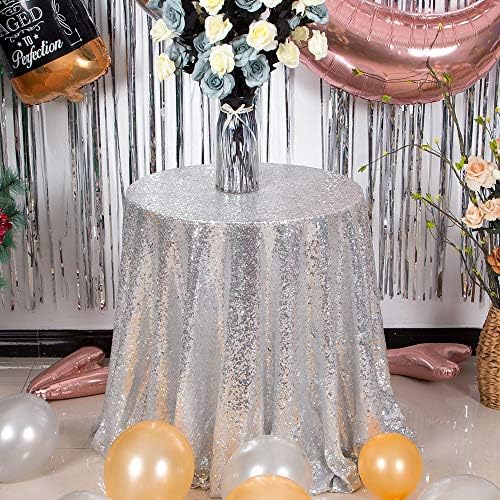 JYFLZQ Silver Sequin Tablecloth, Glitter Party Table Cover 120 Inch Round - Image 5