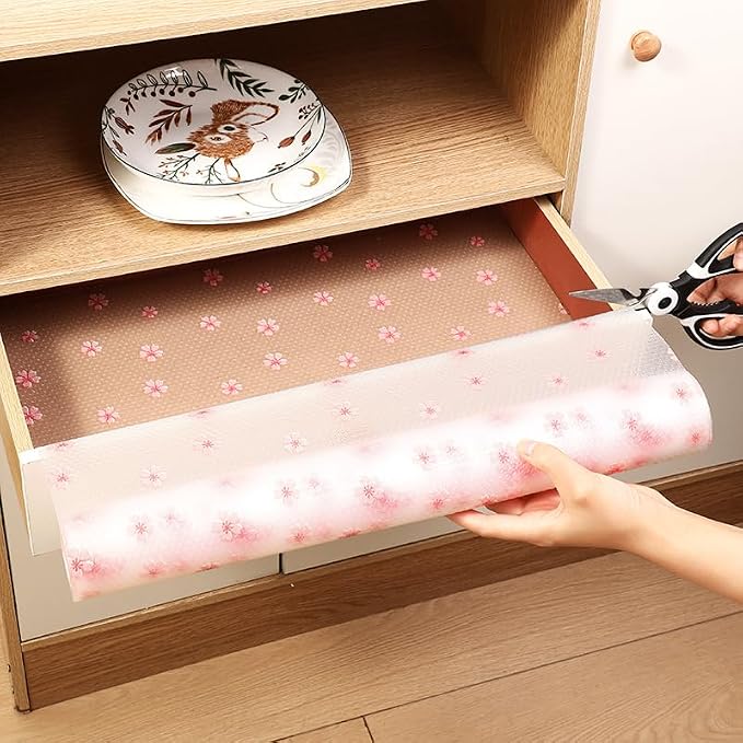 Cherry Blossom Shelf Liner - Non-Adhesive Drawer & Cabinet Liner, Non-Slip Waterproof Kitchen Shelf Paper,Pink Decorative Floral Refrigerator Liner, Easy to Cut & Clean - Image 2