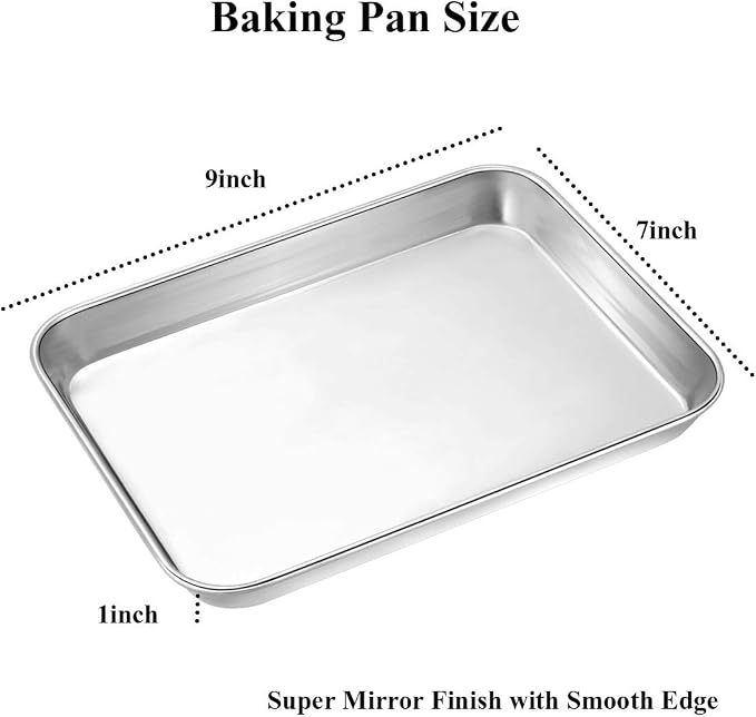 Wildone Baking Sheet with Rack Set [2 Sheets + 2 Racks], Stainless Steel Cookie Pan baking Tray with Cooling Rack, Size 9 x 7 x 1 Inch, Non Toxic & Heavy Duty & Easy Clean - Image 4