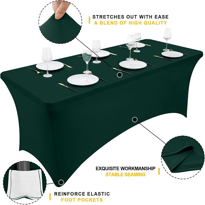 Smiry 2Pack Spandex Table Cloth 5FT, Elastic Fitted Hunter Green Tablecloth - Image 2