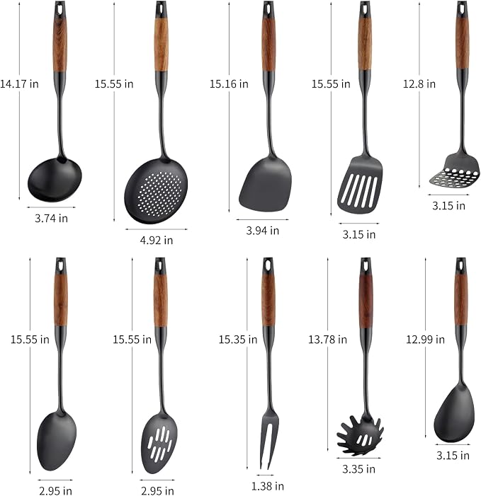 Izurok18/10 Stainless Steel Kitchen Utensils Set,10 Piece Cooking Utensils With Wood Handle,Heat Resistant Kitchen Tool Set With Spatula,Spoon,Ladle,Skimmer,Slotted Turners,Pasta,Turner,Ladl,Fork - Image 2