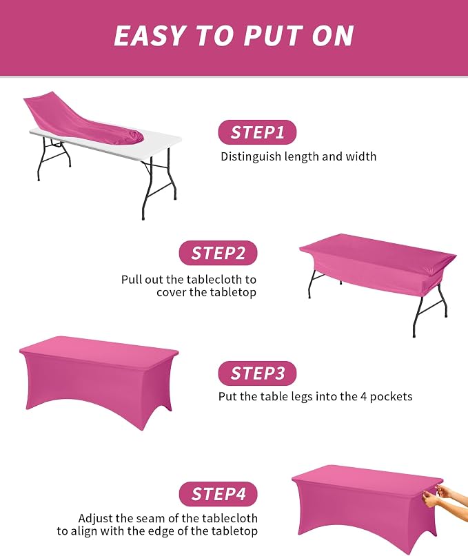 Fixwal 2 Pack 6FT Fuchsia Tablecloth Rectangle Spandex Fitted Table Cover - Image 5