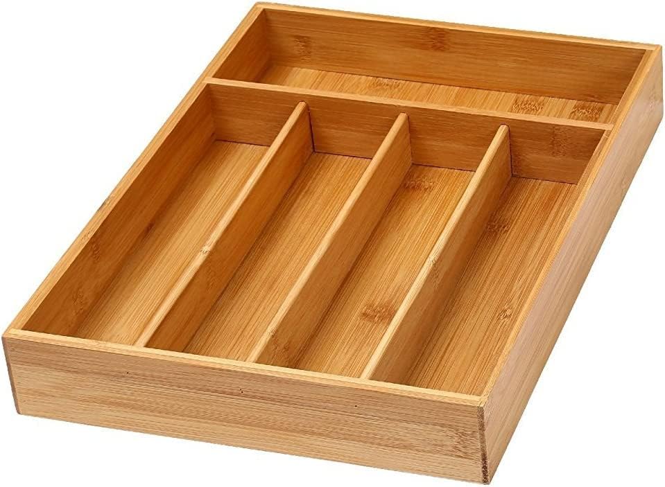 YBM Home Bamboo Cutlery Tray Flatware Silverware Drawer Organizer with 5 Compartments, 338 by YBMHome