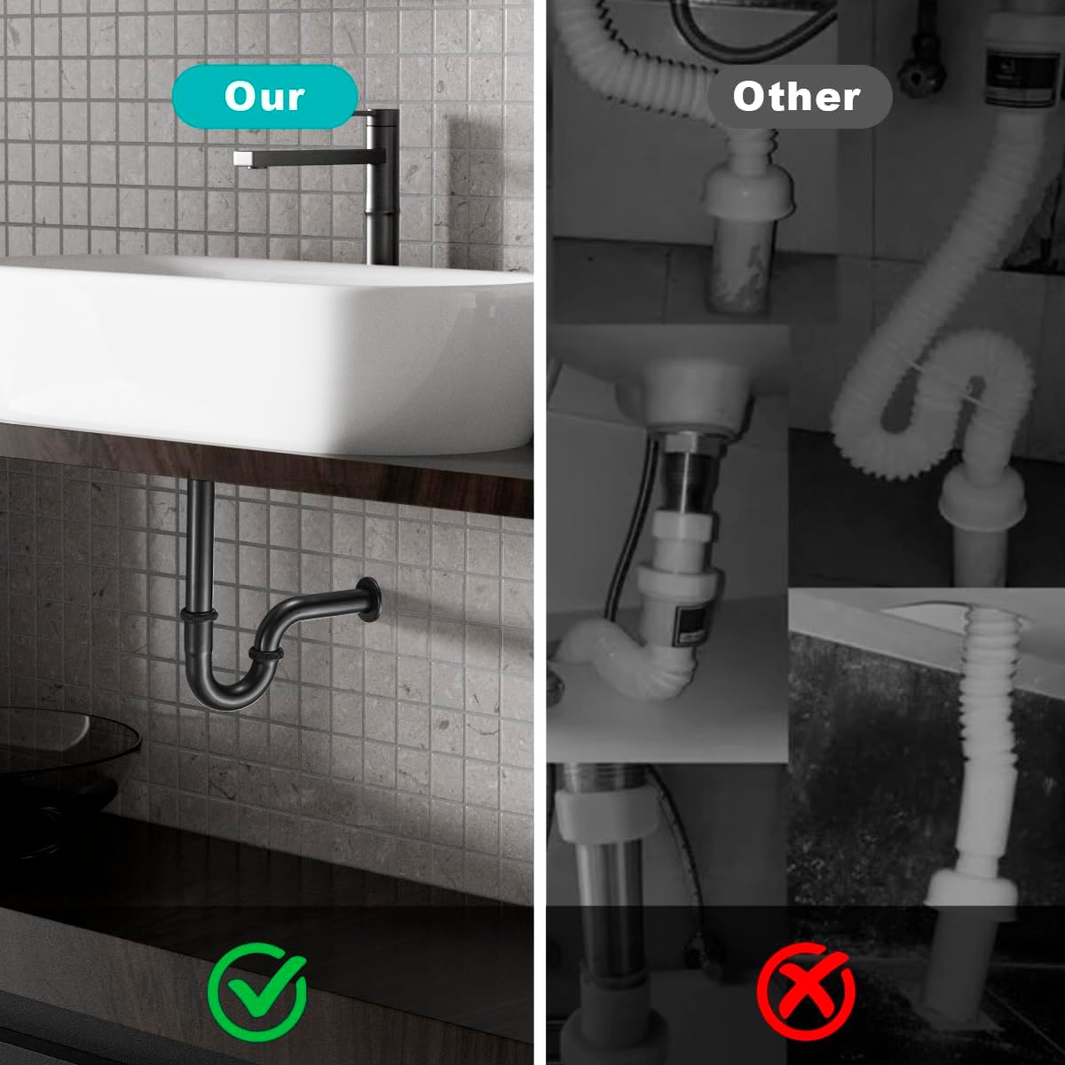 U Shape P-trap Stopper Complete Set, Adjustable Height 1-1/4 Bottle Trap Basin Sink Waste Drain P Trap Set Without Overflow, Oil Rubbed Bronze