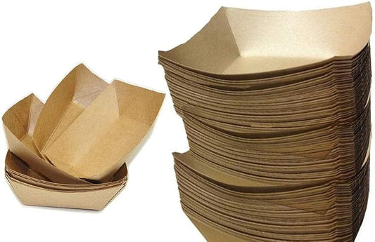 2.5 lb Paper Food Trays, Sturdy and Recyclable Kraft, 2.5 lb Kraft Paper Food Trays 2lb (100, 4" x 6", 2.5 lb) by pizety