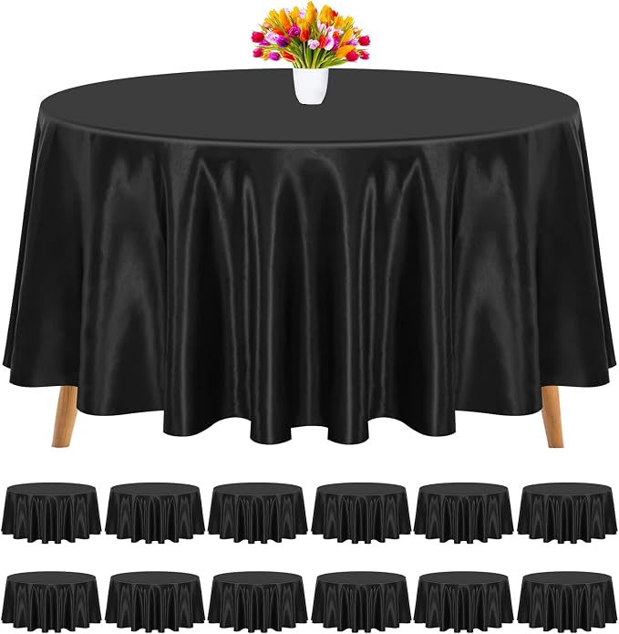 12 Pack 108 Inch Round Satin Tablecloth, Black by REWOMC