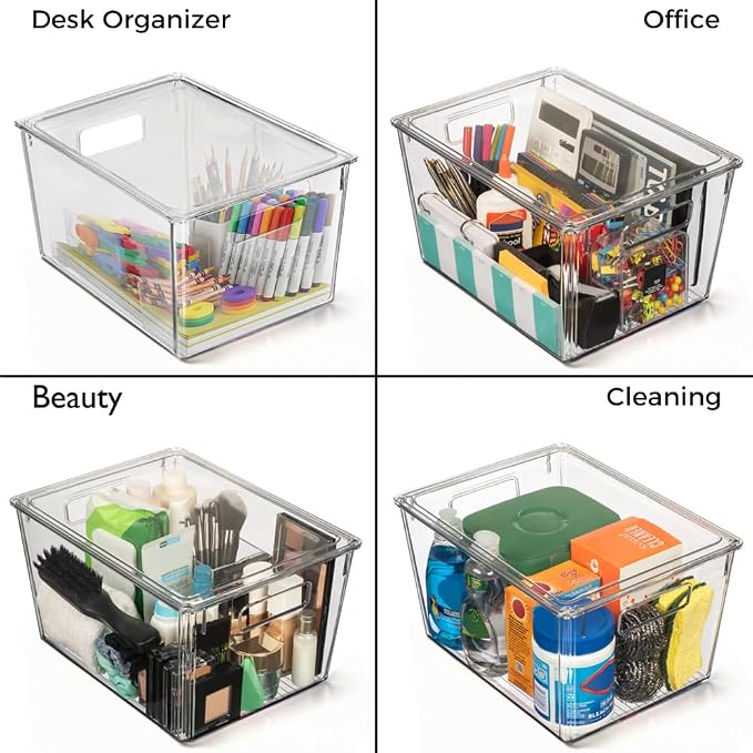 ClearSpace Storage Bin with Lid, Pantry & Desk Organizer, XL, 8 Pack | Plastic storage bins for kitchen organization, pantry storage, and refrigerator organization - Image 5