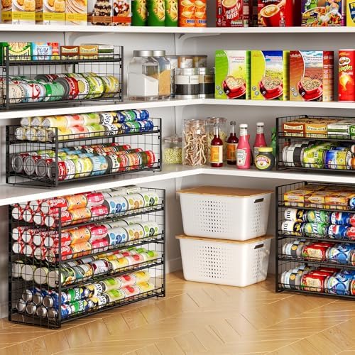 2-Pack Stackable Can Organizer for Pantry Shelf, Adjustable Extra-Long Rolling Can Rack for Kitchen Cupboard Storage, Sturdy Standing Can Holder for Canned Food Goods Soda up to 100, 2 Tier, Black - Image 4