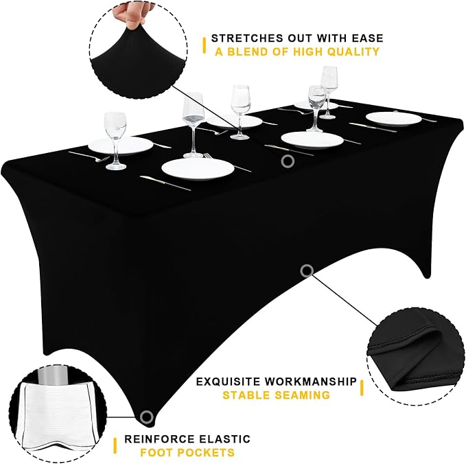 Smiry 6 Pack Spandex Table Cloth 8FT, Elastic Fitted Black Tablecloth - Image 2