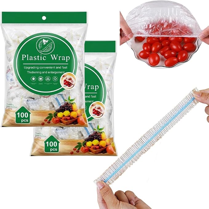 100 Counts Kitchen Appliance Covers for Home Storage, Large Plastic Food Covers with Elastic for Bowls Plates Fruit Leftovers, Reusable Disposable Bowl Covers for Bread Proofing & Picnics (200PCS) by OEKYTOY