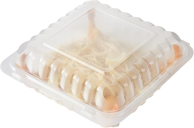Restaurantware-Chef 101 47 Ounce Hinged Clamshell Containers, 100 Disposable Take Out Boxes - Secure Lids, Microwavable, Clear Plastic Meal Prep Containers, For Pastas, Salads, Or Sandwiches - Image 2