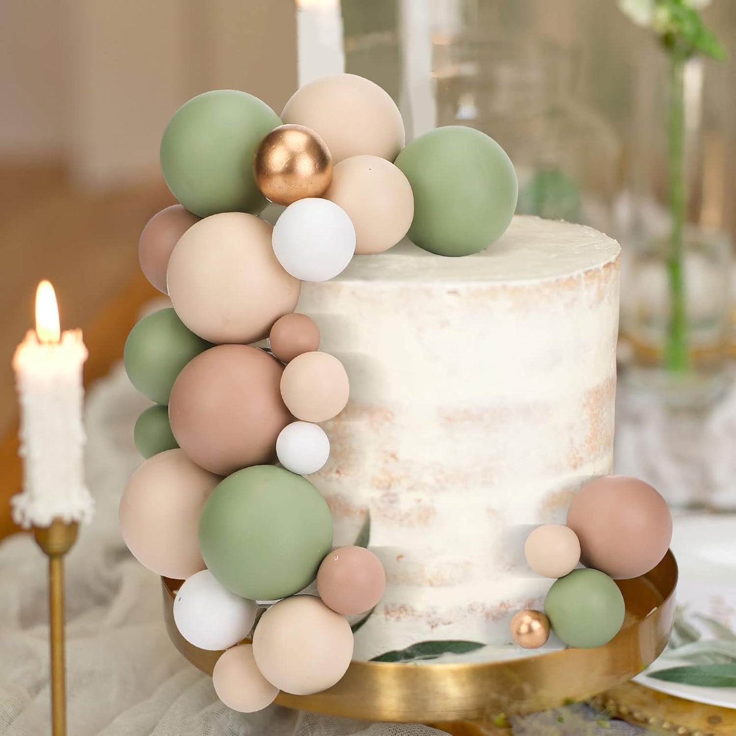 108 Pcs Balls Cake Topper DIY Cupcake Insert Foam Balloons for Cake Baking Wedding Anniversary Birthday Decoration(Matcha Green, Light Brown, Khaki,Multi Sizes)