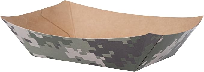 Restaurantware-Bio Tek 4 Ounce Paper Boats, 400 Disposable #25 Food Trays - PE Lining, Durable, Camouflage Print Paper Food Baskets, For Concession Stands, Picnics, or Fairs, Stackable - Image 2