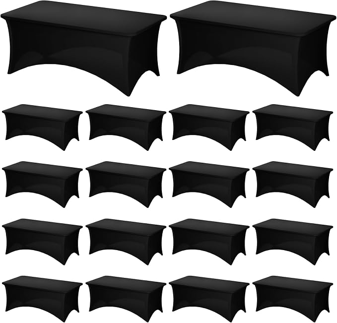 Fixwal 18 Pack 6FT Black Tablecloth Rectangle Spandex Fitted Table Cover by Fixwal
