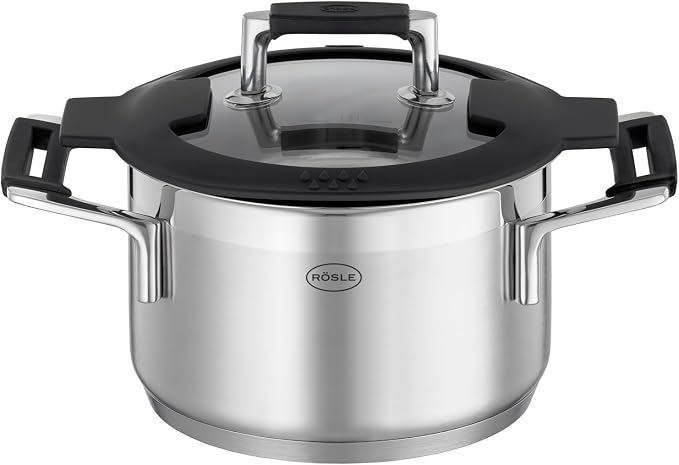 Rosle 91961 Silence Pro Stainless Steel High Casserole Cooking Pot with Insulated Handles & Lid 16 cm / 6.3 in, Silver by Rosle