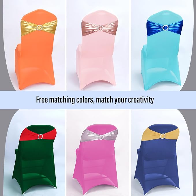 LEBENGURU Metallic Silver Stretch Chair Sashes 50pcs with Buckle Slider - Image 9