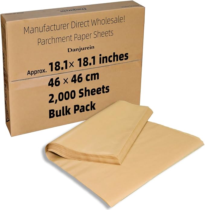 18x18 Parchment Paper - 2000 Bulk Sheets, Industrial Grade | Non-Stick 428°F Heat Resistant for Large Commercial Ovens, Bakery Lines & Bulk Roasting by DanjureinParchmentManufacturer