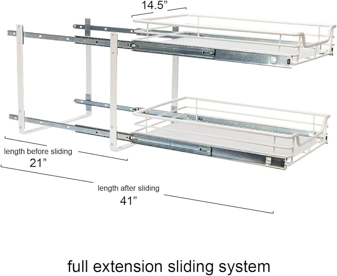 Household Essentials Glidez Multipurpose Paint-Finished Steel Pull-Out/Slide-Out Storage Organizer for Under Cabinet Use - 2-Tier Design - Fits Standard Size Cabinet or Shelf, White - Image 4
