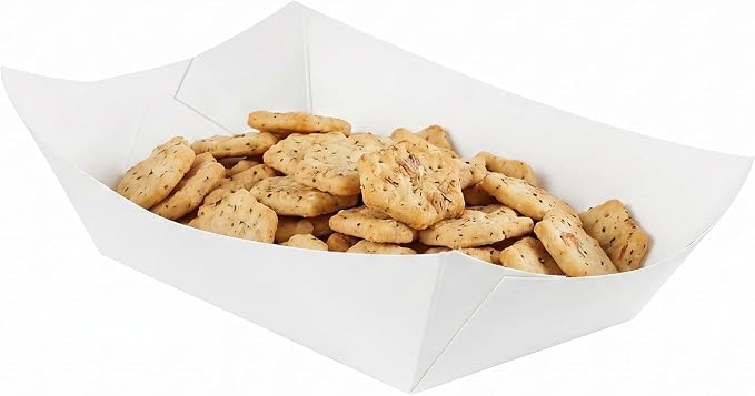 Restaurantware-Bio Tek 1 Pound Food Trays, 200 Disposable Paper Food Trays - Heavy-Duty, Greaseproof, White Paper Food Boats, For Snacks, Appetizers, Or Treats, Use At Parties Or Carnivals - Image 6