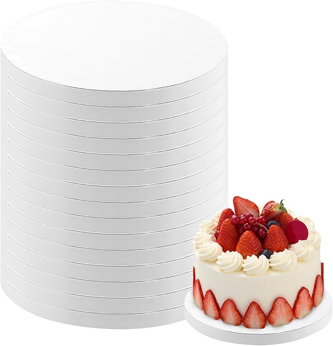 15 Pack Cake Drum Boards 8 Inch Round Cake Drums White 1/2” Thick Cake Drum Corrugated Cardboard Cake Board Base for Multi-Layer Cakes Sturdy Cake Decorating Supplies by Aertiavty