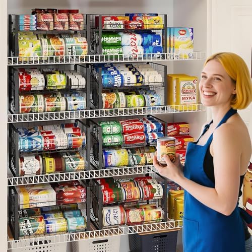 JKsmart 2-Tier Stackable Can Rack Organizer for Pantry, Adjustable Can Dispenser Holds Up to 60 Cans, Can Storage Holder for Various Ounces of Canned Food Soda Drinks, Black, 2 Pack - Image 2