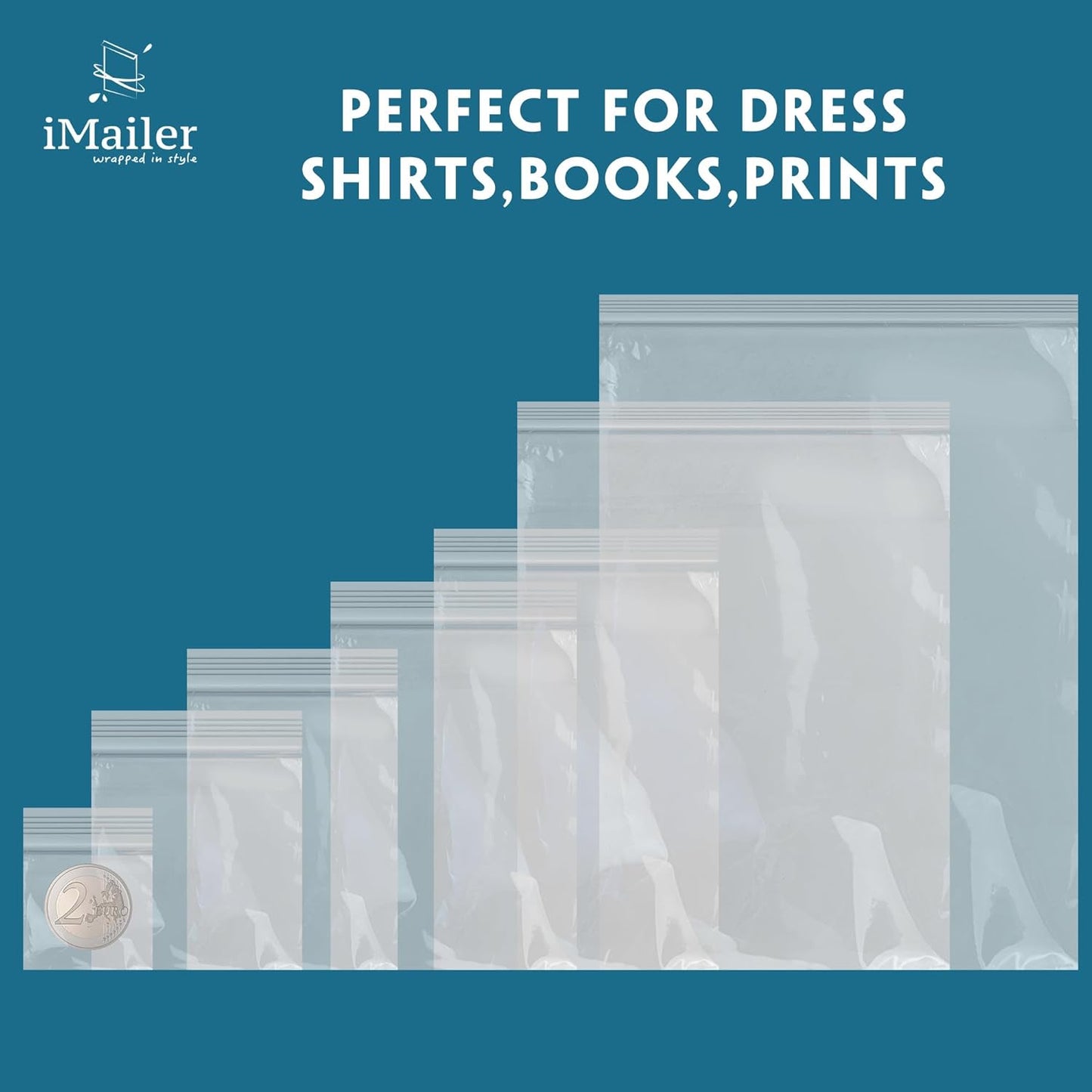 iMailer - 1000 Count - 13" x 15" Clear Reclosable Zip Plastic Poly Bags - 2 Gallon Zip Bags for Clothing, T-Shirts, Pants