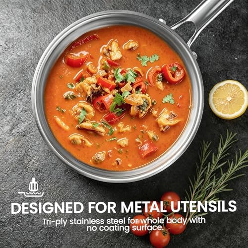 Cooker King 3QT Stainless Steel Saucepan with Tempered Glass Lid, Metal Utensils Safe, No Coating (PFAS/PFOA/PTFE Free), Dishwasher-Friendly, Oven-Safe Up to 900°F, Induction Ready - Image 3