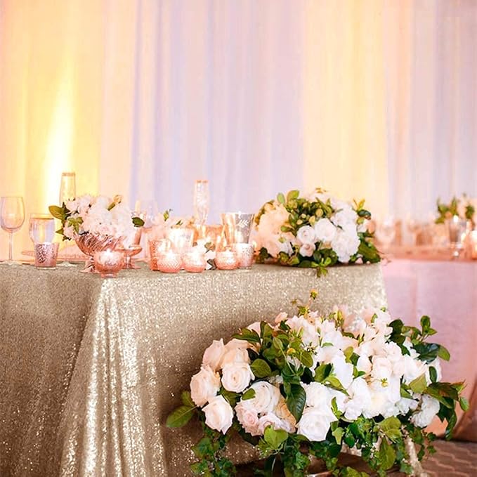 JYFLZQ Champagne Sequin Tablecloth Glitter Table Cover 60''x102'' Rectangle - Image 2