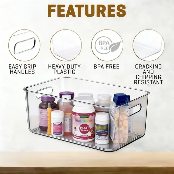 Ytteve 2-Pack Large Clear Plastic Storage Bins, 14.2" x 10" x 6.3" Extra Thick Heavy Duty Organizer Containers, Pantry & Fridge Bins for Kitchen, Bathroom, Under Sink, Laundry, Closet - Image 5