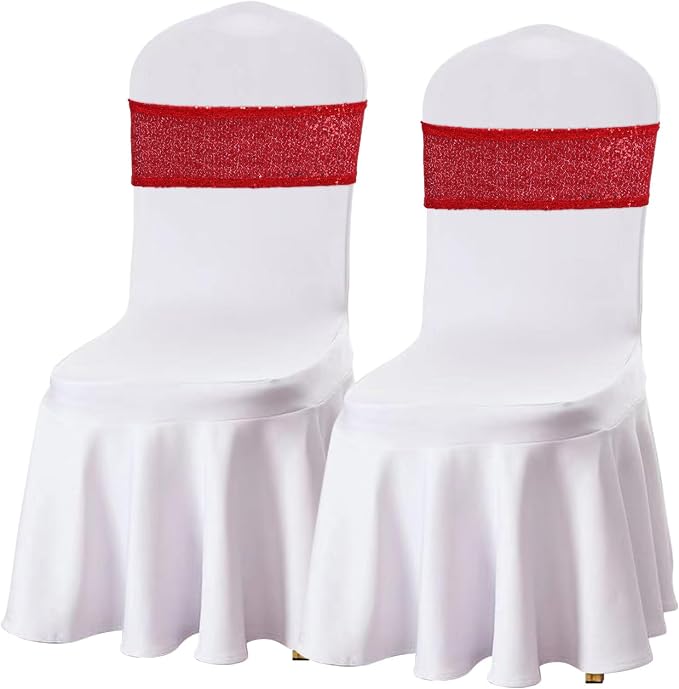 SquarePie Red Sequin Chair Sashes Bows 120 Pcs Glitter Chair Back Cover Ties Bands for Wedding Banquet Party Decor - Image 2