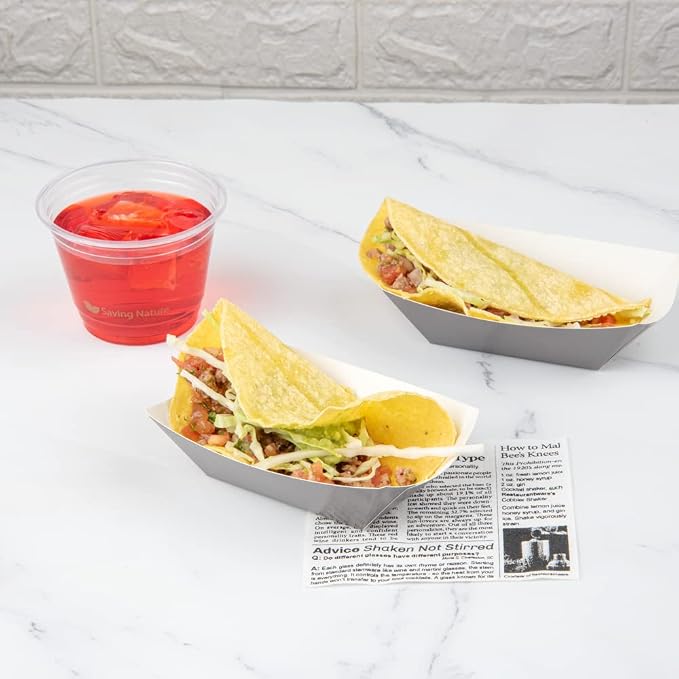 Restaurantware-Bio Tek 6 Ounce Boat Paper Boats, 400 Disposable #40 Food Trays - PE Lining, Durable, Gray Paper Food Baskets, For Concession Stands, Picnics, or Fairs, Stackable - Image 8