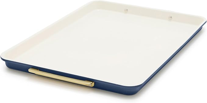 GreenPan Bakeware 13"x18" Half Baking Sheet Pan, Ceramic Nonstick Baking Pan, PFAS & BPA Free, Gold Handles, Durable Steel, Versatile & Space Saving Ovenware, Freezer to Oven Dish, Oxford Blue by GreenPan