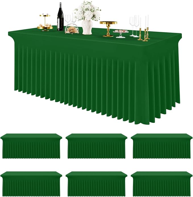 Smiry Spandex Tablecloth 6 Pack, Elastic Fitted Stretch Tablecloth for 8FT Rectangle Tables, Waterproof Washable Table Cover Skirt for Wedding, Banquet & Parties (Emerald Green, 96Lx30Wx30H Inch) by Smiry