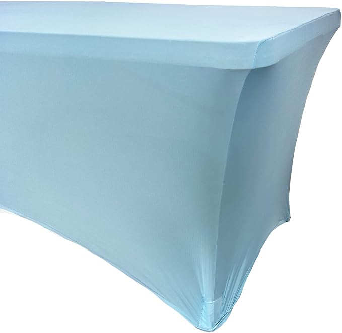 YOUR CHAIR COVERS - 8ft Light Blue Rectangular Spandex Table Covers Fitted Tablecloth Wedding Event Patio Decorations Elastic Fabric Stretch for Folding Table - Image 3