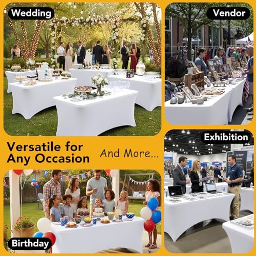 8-Pack Premium White Spandex Tablecloths for 6ft Rectangle Tables - Image 5