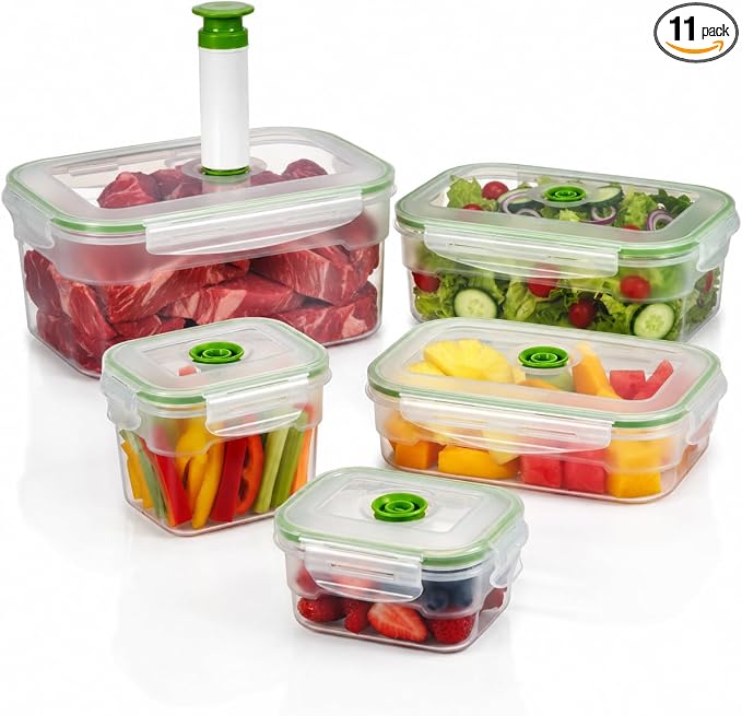 Lasting Freshness BPA-Free Plastic Vacuum Seal Containers with Hand Pump – Airtight Food Storage, Meal Prep & Pantry Organization, Preserves Freshness 5X Longer, 11-Piece Set by LastingFreshness